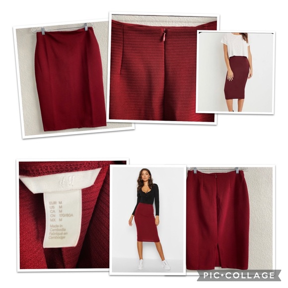 H&M Wine colored skirt with zipper back and slit. - Picture 11 of 11